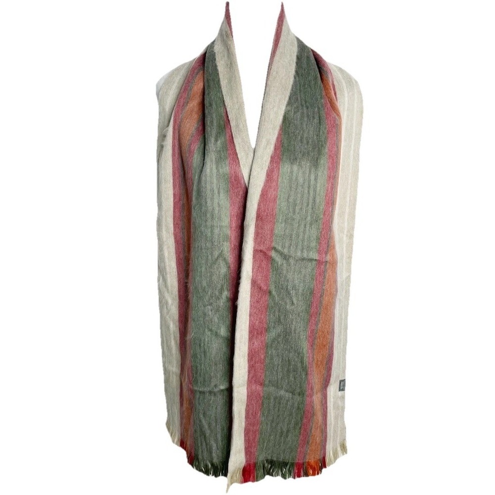 NWT Shupaca Alpaca Blend Scarf Warm Stripes Green Red Beige 12"x 77"